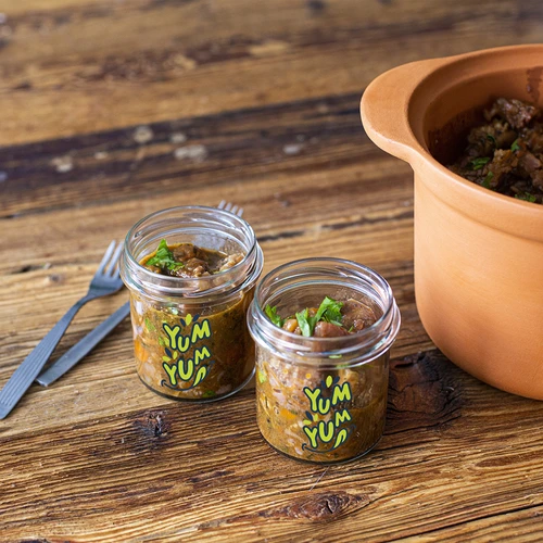 Sirge purk 346ml fi 82 värvilise trükiga "Yum Yum" ja musta keeratava kaanega, 3 tk. - 7