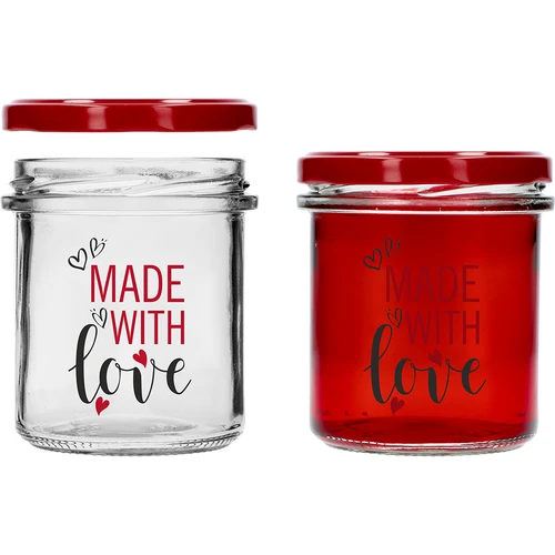 Sirge seinaga purk 346 ml fi 82 värvilise trükiga "Made With Love" ja bordoopunase kaanega, 3 tk. - 4