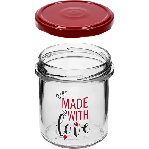 Sirge seinaga purk 346 ml fi 82 värvilise trükiga "Made With Love" ja bordoopunase kaanega, 3 tk. - 5