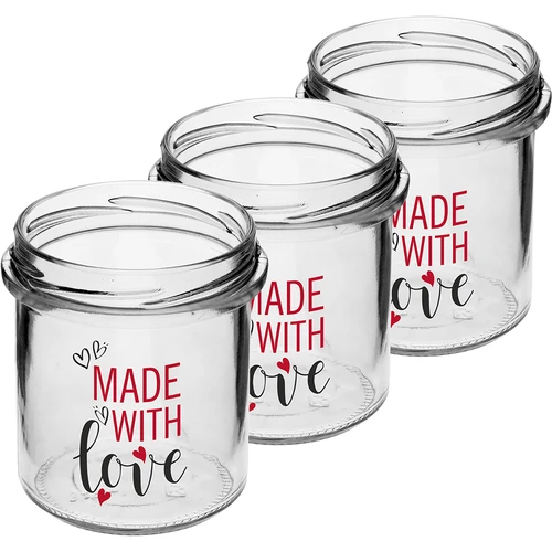 Sirge seinaga purk 346 ml fi 82 värvilise trükiga "Made With Love" ja bordoopunase kaanega, 3 tk. - 3