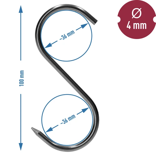 Suitsutamiskonksud - S-kujulised, teritatud, 4 mm x 100 mm, 5 tk. - 6