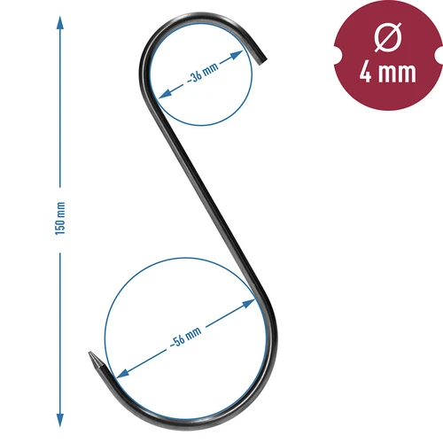 Suitsutamiskonksud - S-kujulised, teritatud, 4 mm x 150 mm, 15 tk - 6