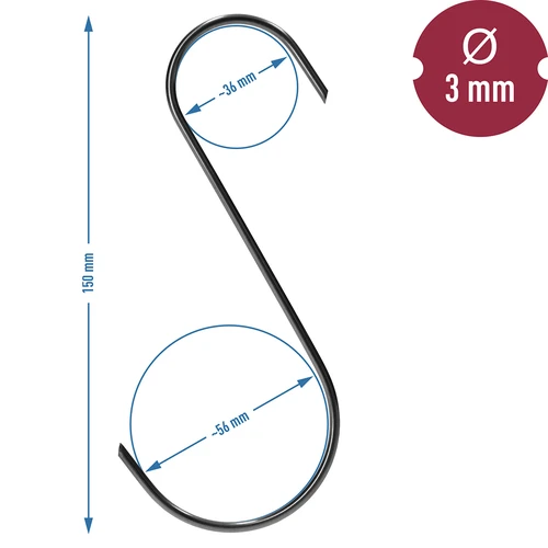 Suitsutuskonksud – S-kujulised, 45° kaldlõikega, 3 mm x 150 mm, 5 tk. - 6