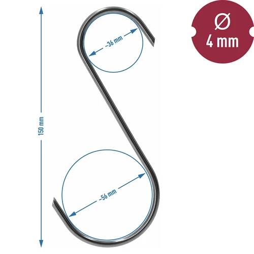 Suitsutuskonksud - S-kujulised, 45° lõigatud otsad, 4 mm x 150 mm, 5 tk. - 6
