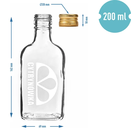 Taskukolbi tüüpi pudel 200 ml keeratava korgiga ja trükiga „Cytrynówka”, muster 2 - 4