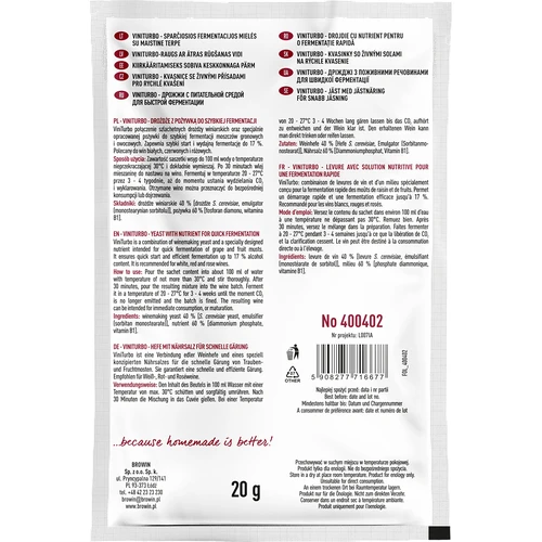 ViniTurbo - kiireks kääritamiseks mõeldud pärmid, 20 g - 2